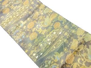 引箔切り嵌め風鳥に花唐草模様織出し袋帯